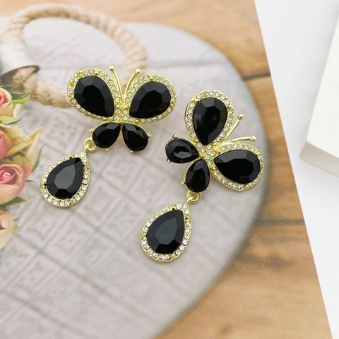 Glam Butterfly Alloy Inlay Artificial Crystal Zircon Women's Drop Earrings 1 Pair