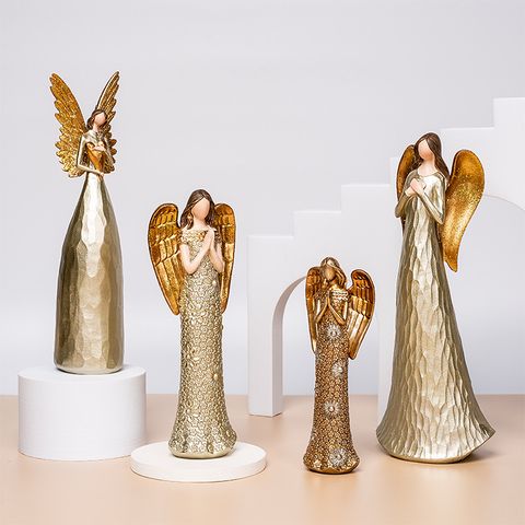 Precioso Corazón Dorado De Moda-adorno De Resina Para Adorno De Estatua De Ángel