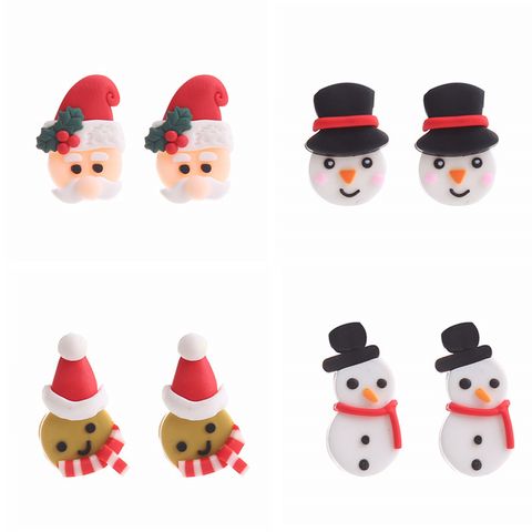 Fashion Santa Claus Snowman Snowflake Soft Clay Women's Ear Studs 1 Pair