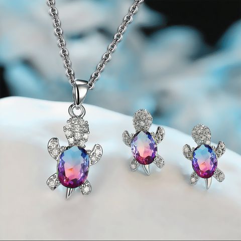 Lujoso Tortuga Aleación Enchapado Diamante Artificial Mujeres Aretes Collar