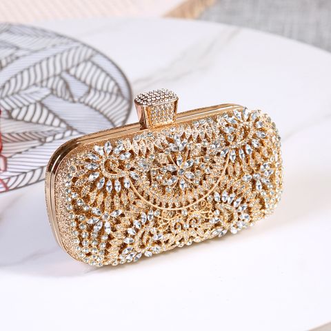 White Red Green Pu Leather Solid Color Rhinestone Square Clutch Evening Bag