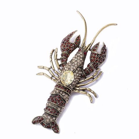 Novelty Lobster Alloy Plating Inlay Artificial Gemstones Unisex Brooches