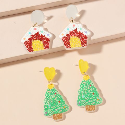 Cute Christmas Tree Arylic Carving Women's Drop Earrings 1 Pair