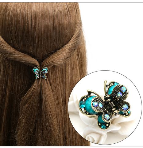 Retro Butterfly Alloy Plating Inlay Artificial Gemstones Hair Claws 1 Piece