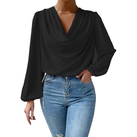 Women's Blouse Long Sleeve Blouses Pleated Fashion Solid Color