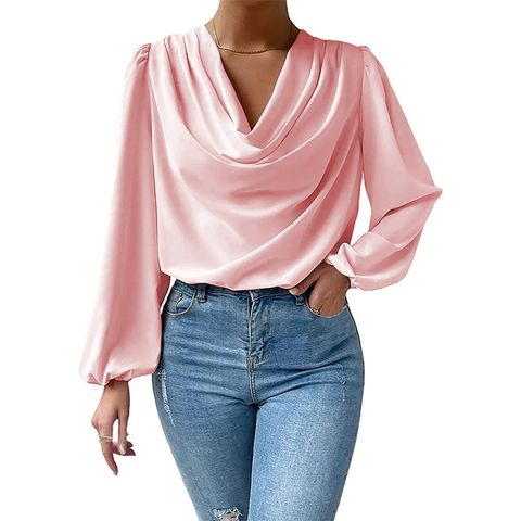 Women's Blouse Long Sleeve Blouses Pleated Fashion Solid Color