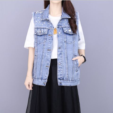 Women's British Style Printing Patchwork Single Breasted Denim Jacket