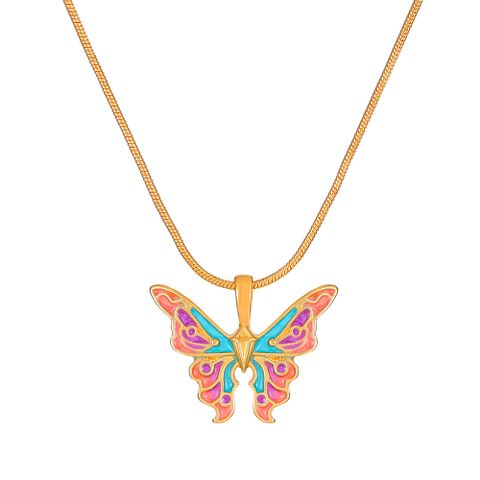 Fashion Butterfly Alloy Enamel Women's Pendant Necklace 1 Piece