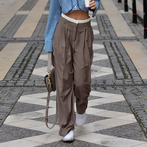 Women's Daily Casual Solid Color Full Length Patchwork Contrast Binding Wide Leg Pants