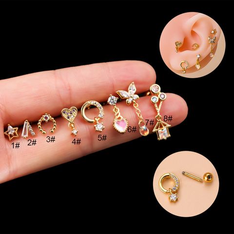 Fashion Geometric Stainless Steel Gold Plated Zircon Ear Studs 1 Piece