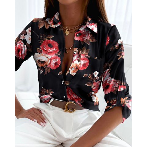 Women's Blouse Long Sleeve Blouses Printing Button Casual Printing