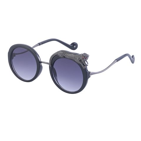 Fashion Leopard Pc Round Frame Diamond Full Frame Women's Sunglasses