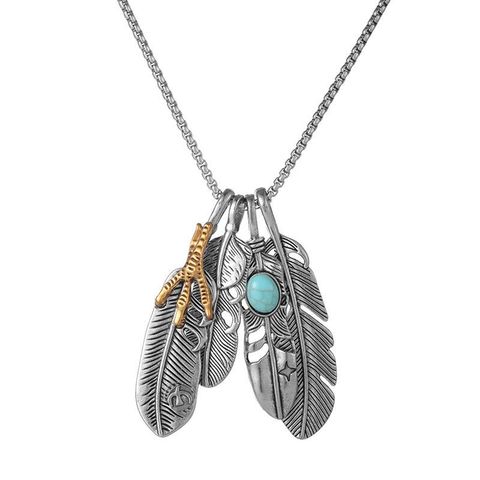 Hip-hop Feather Alloy Titanium Steel Plating Inlay Turquoise Sweater Chain 1 Piece