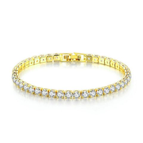 Copper Gold Plated Silver Plated Retro Simple Style Plating Inlay Square Zircon Tennis Bracelet