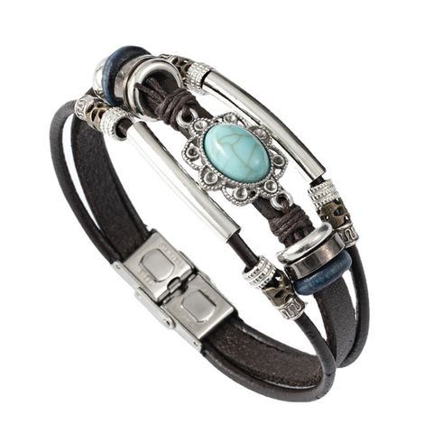 Retro Geometric Pu Leather Knitting Turquoise Unisex Bracelets