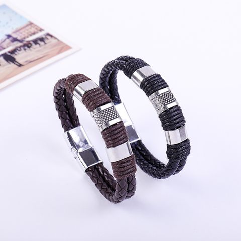 Fashion Color Block Alloy Leather Men's Bracelets