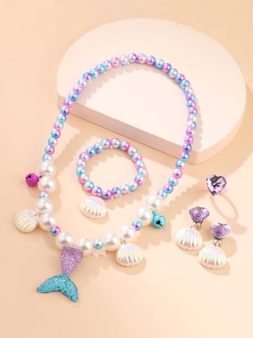 Cute Shell Fish Tail Resin Beaded Kid's Necklace 1 Set