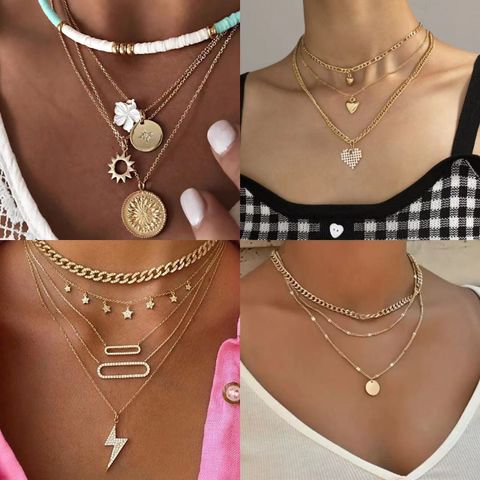Fashion Star Heart Shape Lightning Alloy Plating Inlay Rhinestones Women's Layered Necklaces 1 Piece