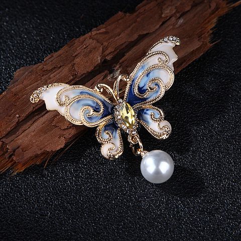 Mode Schmetterling Legierung Emaille Künstliche Perlen Strasssteine Unisex Broschen