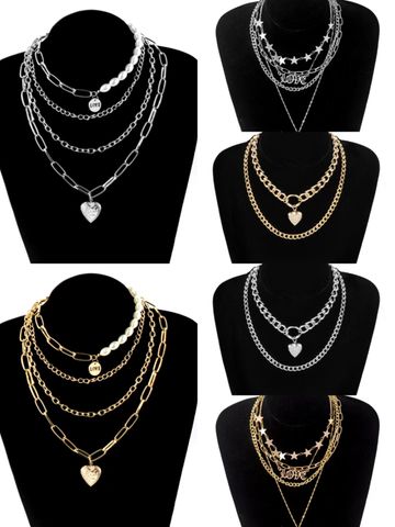 Fashion Heart Shape Alloy Plating Artificial Pearls Women's Layered Necklaces 1 Piece