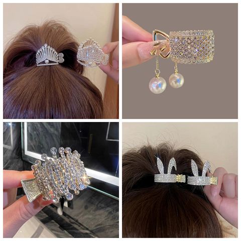 Fashion Bunny Ears Crown Alloy Plating Inlay Artificial Gemstones Pearl Hair Claws 1 Piece