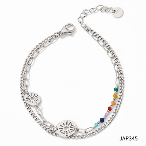 Retro Flower Stainless Steel Inlay Artificial Crystal Bracelets Anklet Necklace