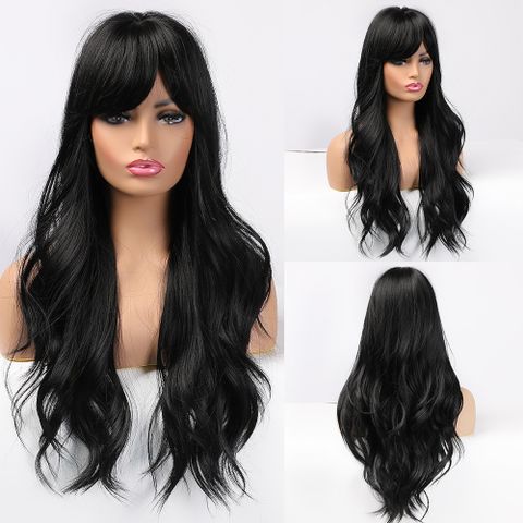 Women's Fashion Street High Temperature Wire Centre Parting Side Fringe Long Curly Hair Wigs