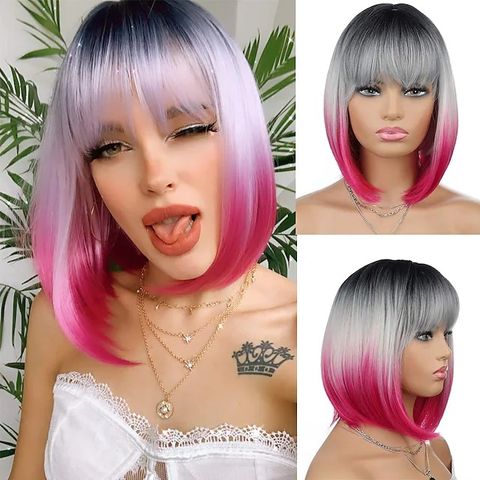 Women's Fashion Stage High Temperature Wire Bangs Short Straight Hair Wigs