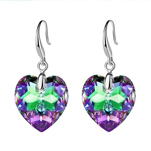 Simple Style Heart Shape Alloy Glass Women's Drop Earrings 1 Pair
