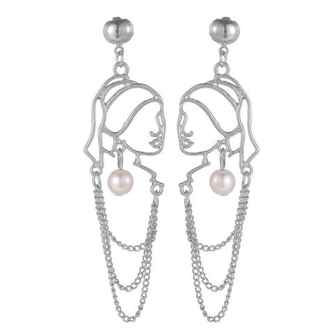 Fashion Human Face Alloy Pearl Hollow Out Women's Drop Earrings 1 Pair