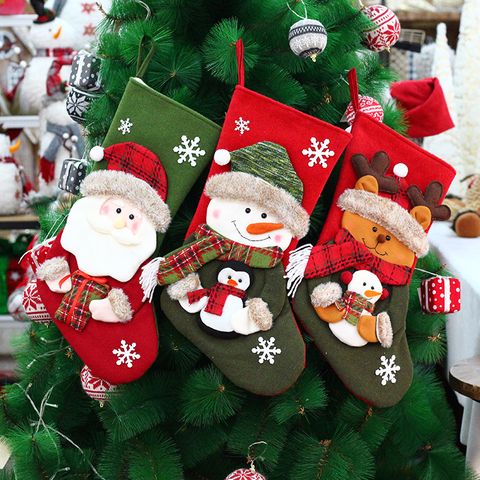 Christmas Cute Santa Claus Snowman Elk Cloth Polyester Party Christmas Socks 1 Piece
