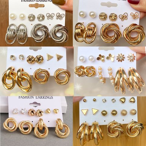 Retro Bow Knot Alloy Gold Plated Artificial Pearls Women's Earrings Ear Studs 6-piece Set