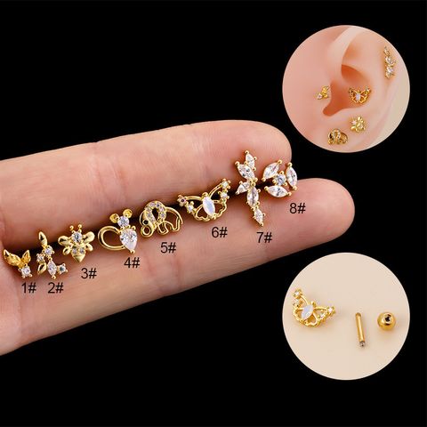 Fashion Butterfly Stainless Steel Copper Plating Inlay Zircon Ear Studs 1 Piece