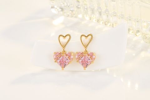 1 Pair Simple Style Heart Shape Copper Drop Earrings