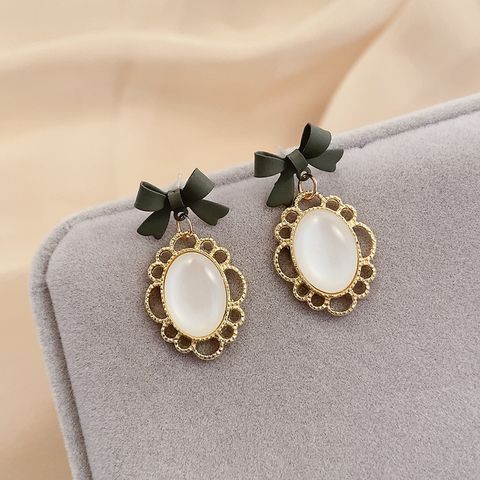 Fashion Bow Knot Alloy Plating Inlay Artificial Gemstones Pearl Women's Drop Earrings 1 Pair
