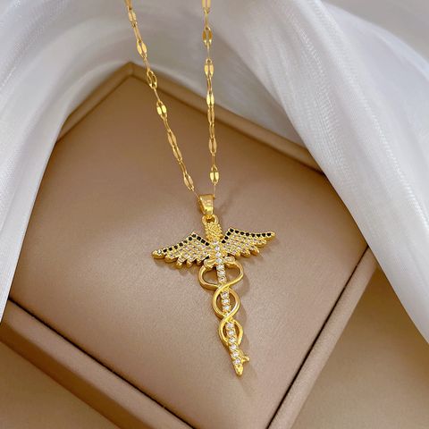 Wholesale Fashion Dragonfly Stainless Steel Plating Zircon Pendant Necklace