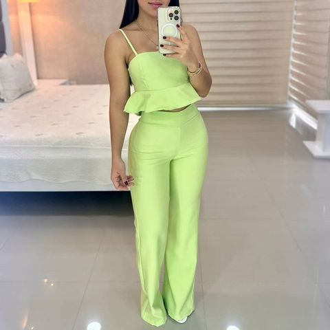 Women's Fashion Solid Color Polyester Pants Sets