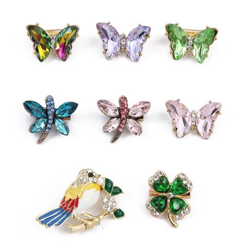 Fashion Four Leaf Clover Butterfly Bird Alloy Inlay Rhinestones Women's Brooches