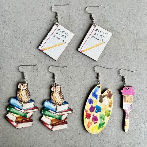 1 Pair Casual Book Wood Drop Earrings