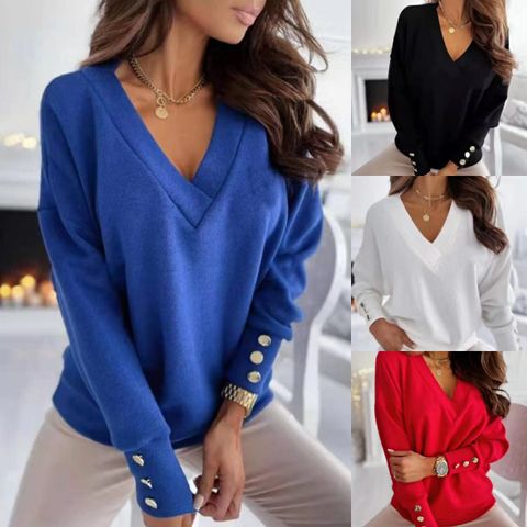 Women's Sweater Long Sleeve Sweaters & Cardigans Patchwork Button Fashion Solid Color