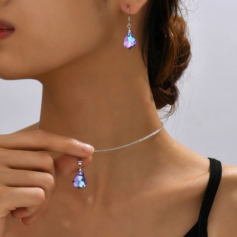 Fashion Water Droplets Alloy Glass Women's Earrings Necklace 1 Set