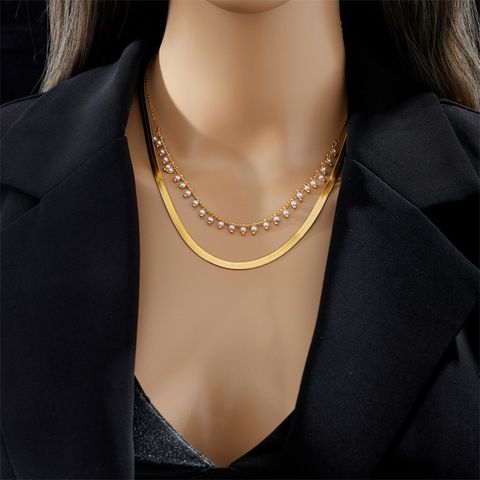 Fashion Pearl Titanium Steel Plating Layered Necklaces
