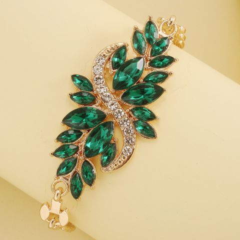 Fashion S Shape Leaf Alloy Inlay Crystal Women's Bracelets 1 Piece