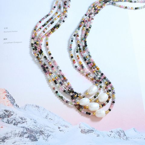 Elegant Geometrisch Ein Naturstein Perle Titan Stahl Halskette 1 Stück