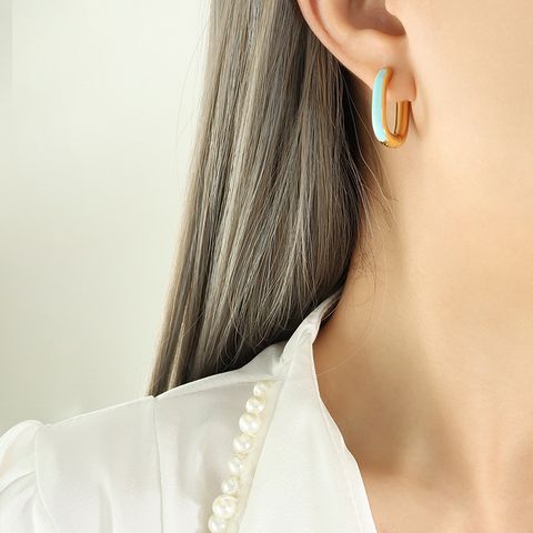 Fashion Round Titanium Steel Enamel Earrings 1 Pair