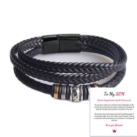 Retro Letter Pu Leather Alloy Men's Bracelets