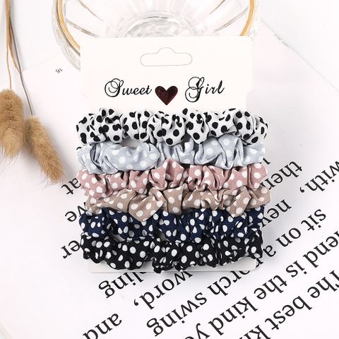 Women's Simple Style Round Dots Solid Color Leopard Cloth Pleated Hair Tie