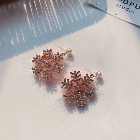 Fashion Snowflake Imitation Pearl Alloy Inlay Rhinestones Women's Drop Earrings 1 Pair