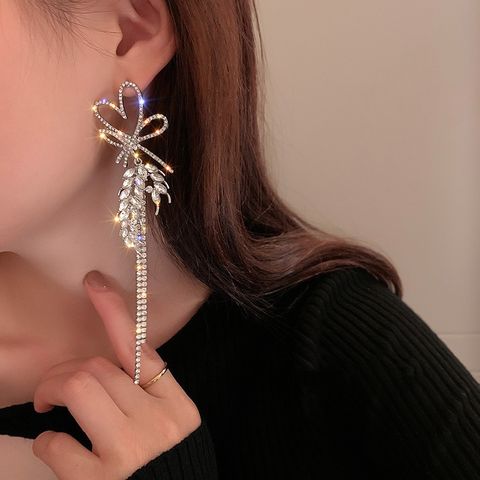 Exaggerated Fashion Tassel Heart Shape Alloy Tassel Diamond Rhinestones Women's Earrings