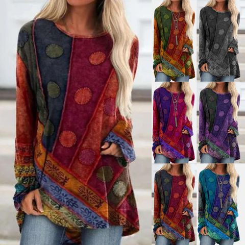 Women's Blouse Long Sleeve Blouses Ethnic Style Color Block